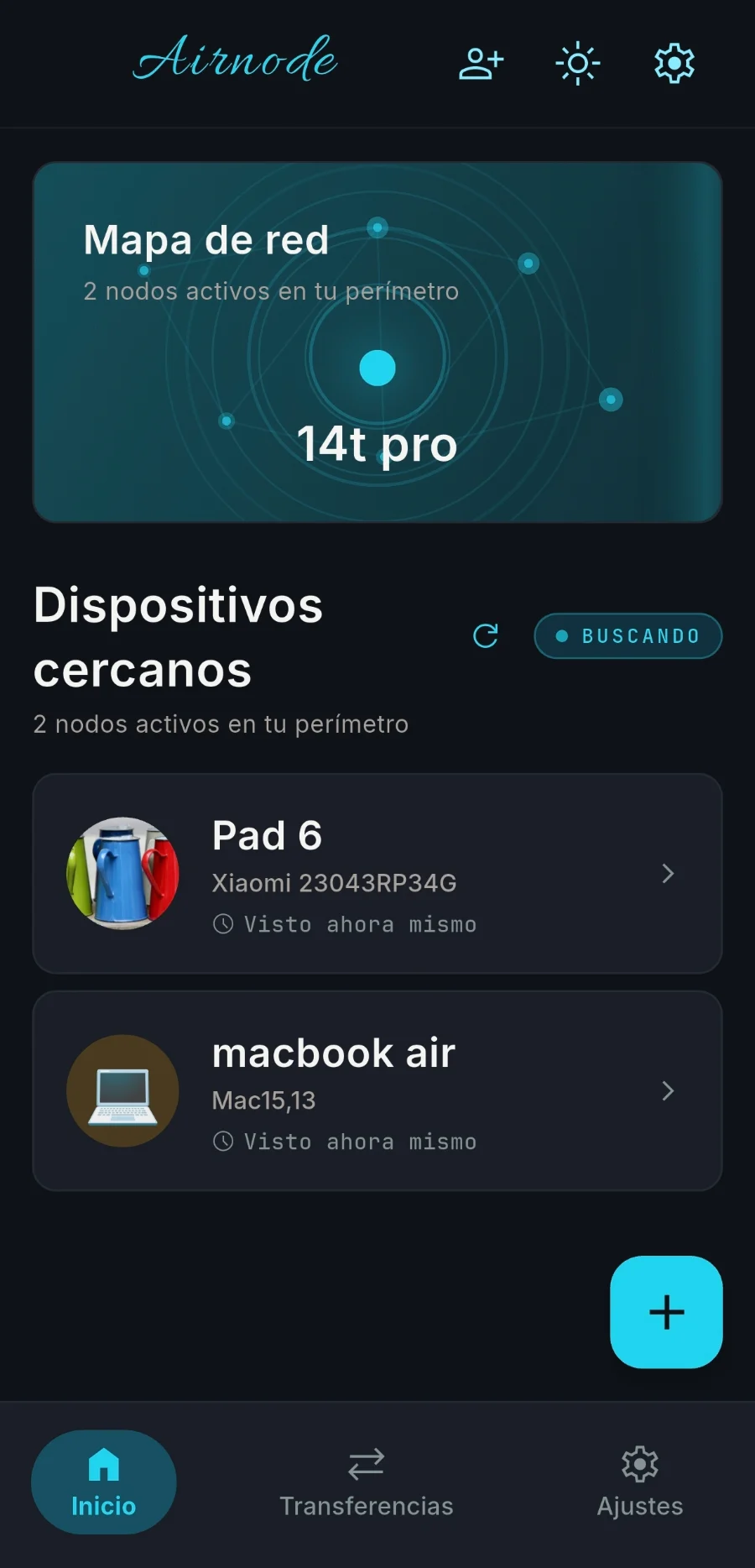 Inicio de Airnode en teléfono: dispositivos cercanos